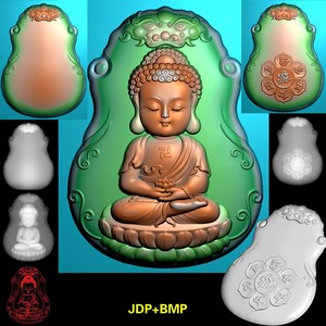 A-240宝宝佛正反面六字真言莲花兽头平安牌挂件精雕图jdp灰度图bmp浮雕图.