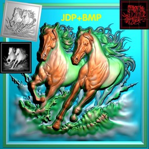 A-180木雕石雕中式精雕图马奔腾精雕图灰度图bmp浮雕图