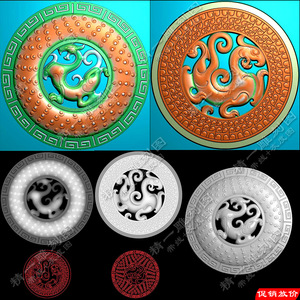 A-425两款玉雕圆形和氏玉璧镂空仿古龙挂件带线精雕图jdp浮雕刻图.rar