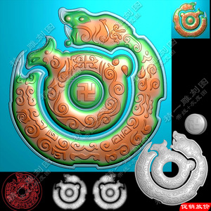 A-438仿古回纹龙风镂空玉佩挂件浮雕图精雕图jdp灰度图.rar