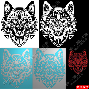 A-433狼头图腾纹身激光雕刻黑白图精雕图带线灰度图浮雕刻图.rar