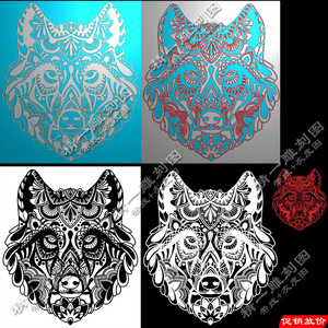 A-431狼头黑白图激光雕刻bmp灰度图AI文件带线精雕图凹凸电脑浮雕刻图.rar