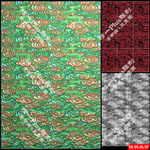 A-587满祥云云纹背景带线精雕图灰度图