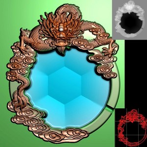 A-181木雕石雕单龙烟灰缸精雕图灰度图bmp浮雕图