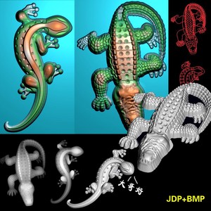 A-214木雕鳄鱼蜥蜴貔虎壁虎动物精雕图jdp电脑雕刻素材.rar