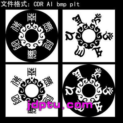 s-168圆阿弥陀佛火焰纹平安扣激光标机矢量图bmp灰度图