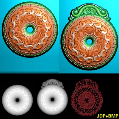 A-217花纹回纹牌头平安扣精雕图bmp灰度图电脑浮雕雕刻图.rar