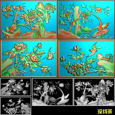 免费A-133花鸟床门木雕精雕图bmp灰度图电脑浮雕雕刻图