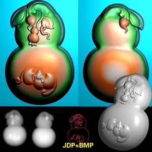 A-171葫芦福禄玉杂件雕图精雕图挂件灰度图bmp浮雕图