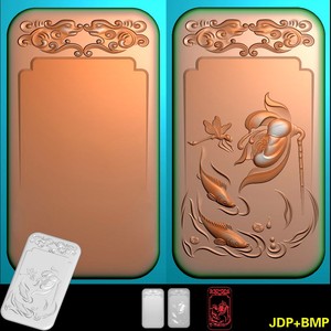 A-247玉雕双面双龙牌头蜻蜓莲花鱼挂件带线精雕图灰度图