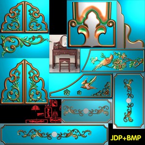 A-173欧式家具梳妆台部件精雕图素材灰度图bmp木雕图浮雕图洋花鸟