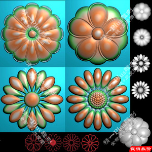 A-471四款玉雕圆形小花朵莲花带线jdp精雕图灰度图电脑浮雕刻图.rar