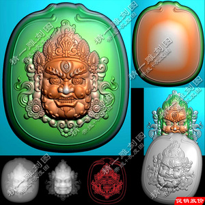 A-462黄财神头胖椭圆形平安无事面包牌精雕图灰度图.rar