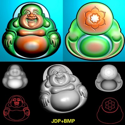 A-162大笑大肚佛弥勒佛正反面精雕图玉雕图jdp灰度图bmp浮雕图