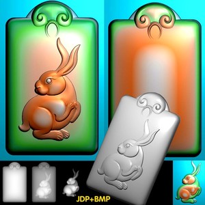 A-177新款生肖兔牌精雕图jdp灰度图bmp浮雕电脑雕刻图