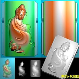 免费A-111侧面观音莲花平安牌精雕图bmp灰度图电脑浮雕刻图素材文件