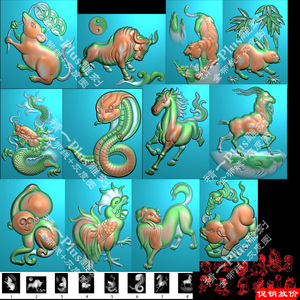 A-536十二12生肖精雕图带线jdp电脑浮雕刻图素材.zip