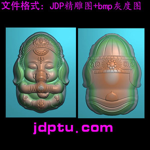 A-019大小象神萌宠精雕图挂件木玉雕浮雕灰度图JDP电脑机雕刻图