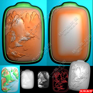 A-419山水素面包平安无事牌灰度图带线电脑浮雕刻图.rar